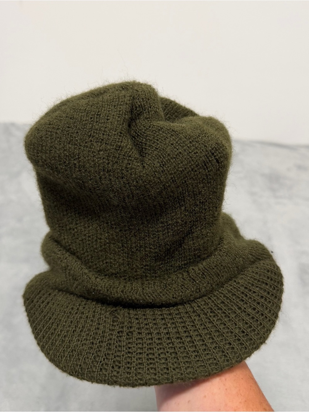 Green Wool Watch Cap Knit Military USA Hat Brim Beanie 8405-01-006-1074 - Picture 4 of 5